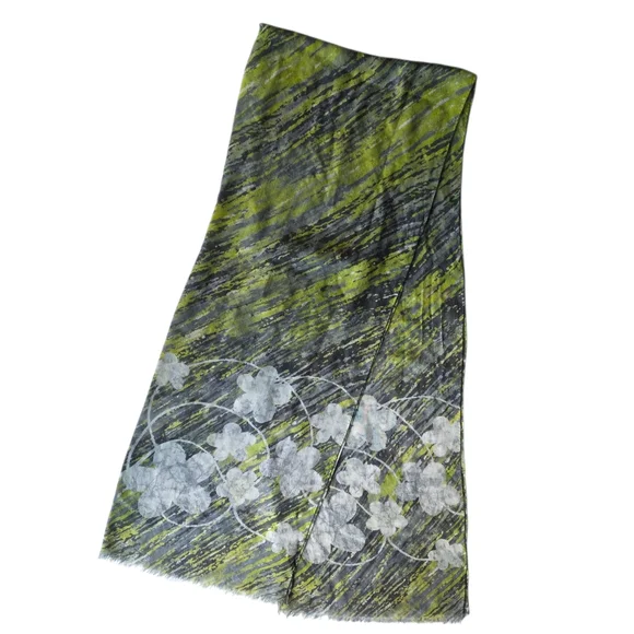 Loro Piana Green and Gray Cashmere Silk Scarf - Picture 3 of 12